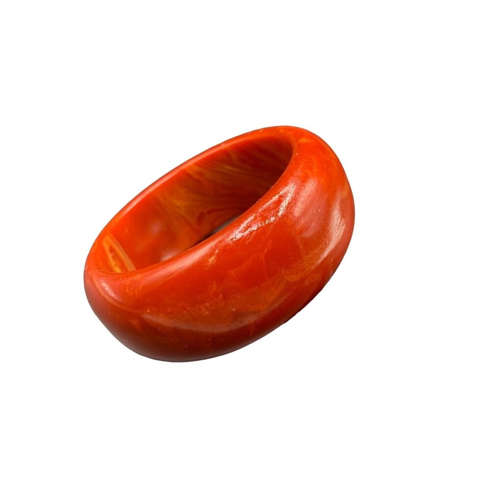 Red Chunky Bakelite Bangle Marbled Wide Heavy Early Plastic Lava Bracelet